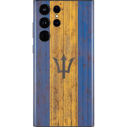 Barbados Flag Dark Wood Galaxy S22 Ultra Skin